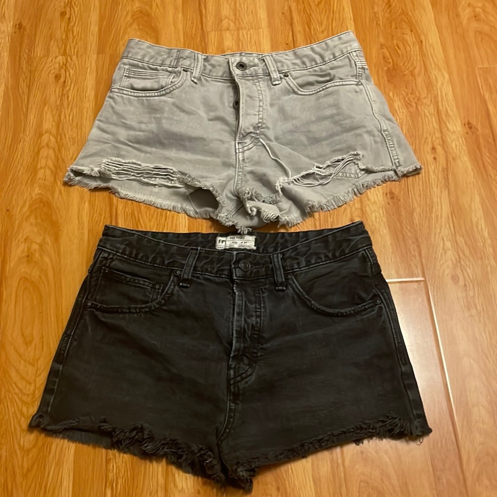 Two Free People Cutoff Denim Shorts size 27 gray and washed black mid high waist